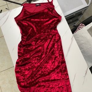 Velvet fabric red dress